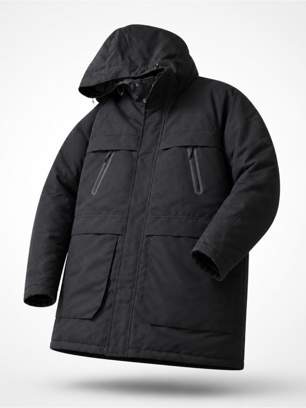 adidas Black Hooded Puffer Pea Coat Parka Climalite